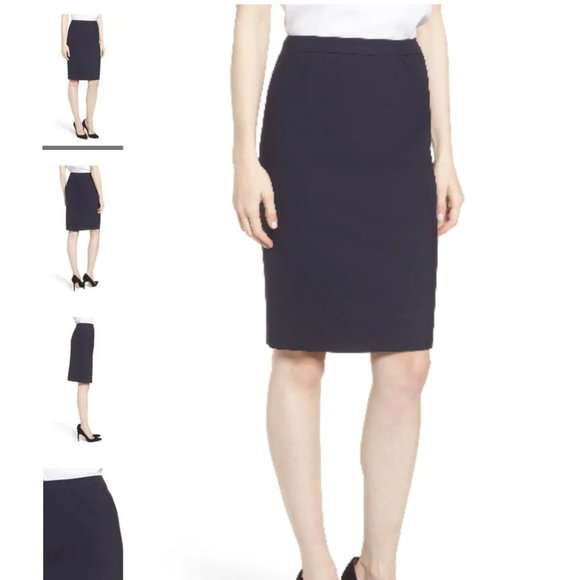 BOSS Navy Venina Patchwork Pencil Skirt Sz 2 - Picture 1 of 4
